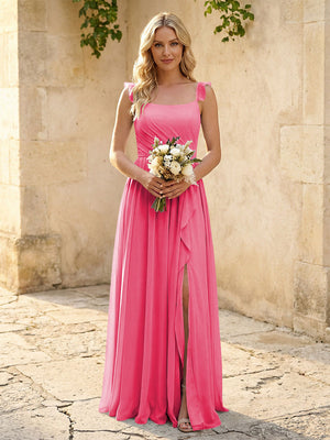 Spaghetti Straps Chiffon Bridesmaid Dresses with Slit