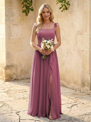 Spaghetti Straps Chiffon Bridesmaid Dresses with Slit