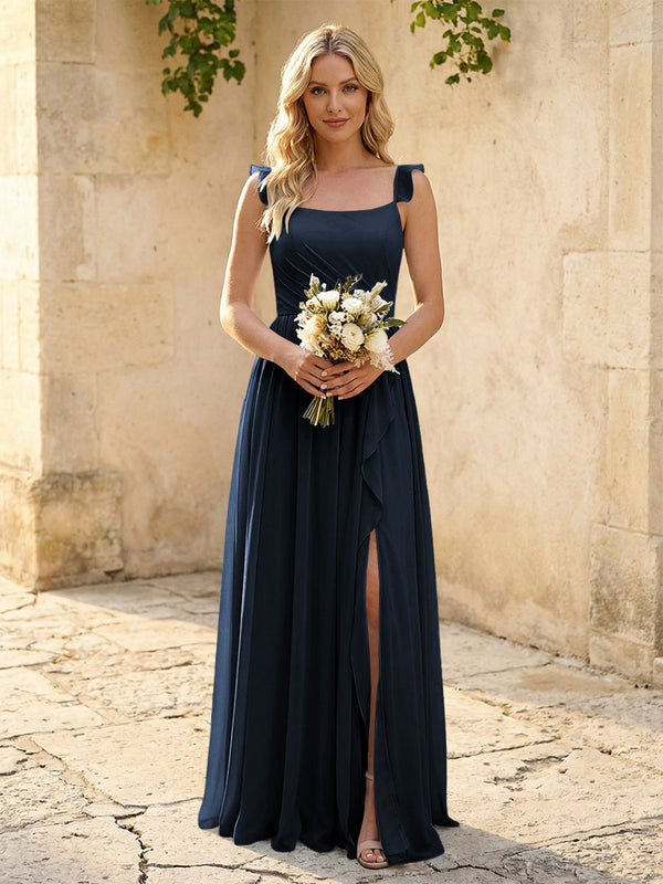 Spaghetti Straps Chiffon Bridesmaid Dresses with Slit