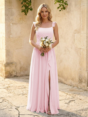 Spaghetti Straps Chiffon Bridesmaid Dresses with Slit