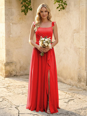 Spaghetti Straps Chiffon Bridesmaid Dresses with Slit