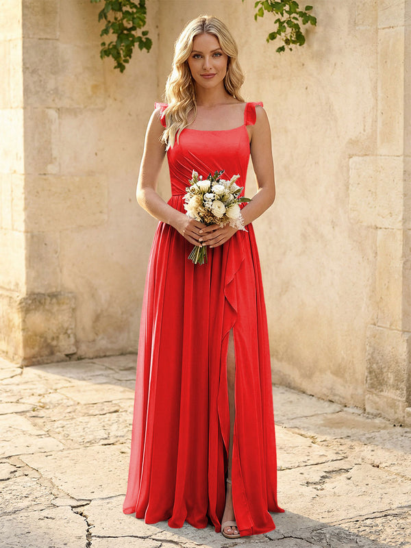 Spaghetti Straps Chiffon Bridesmaid Dresses with Slit