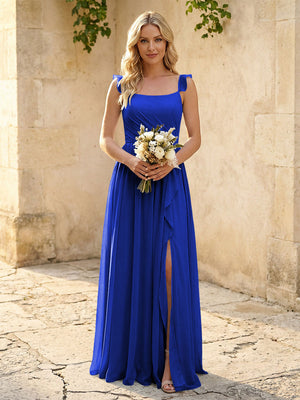 Spaghetti Straps Chiffon Bridesmaid Dresses with Slit