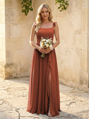 Spaghetti Straps Chiffon Bridesmaid Dresses with Slit