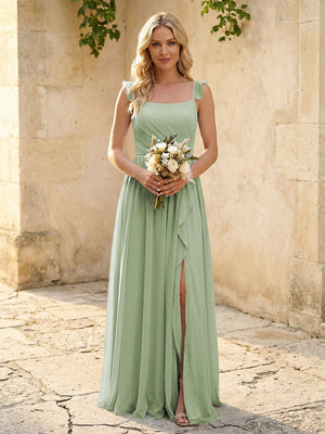 Spaghetti Straps Chiffon Bridesmaid Dresses with Slit