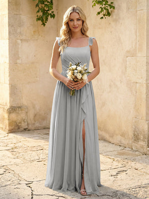 Spaghetti Straps Chiffon Bridesmaid Dresses with Slit