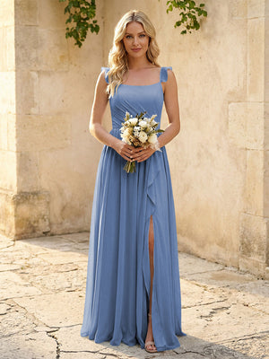 Spaghetti Straps Chiffon Bridesmaid Dresses with Slit