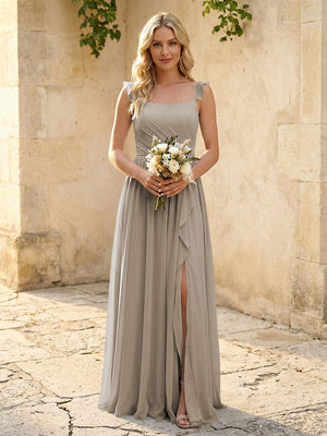 Spaghetti Straps Chiffon Bridesmaid Dresses with Slit