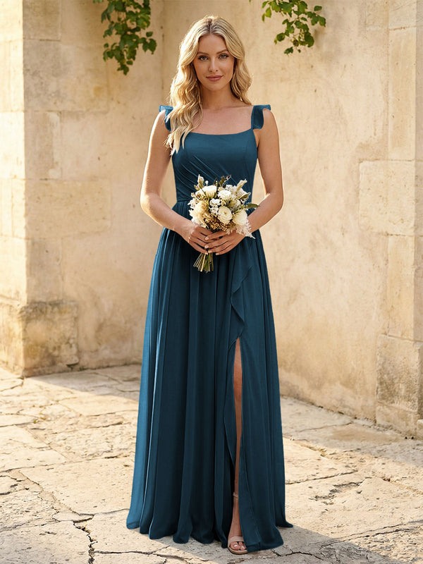 Spaghetti Straps Chiffon Bridesmaid Dresses with Slit