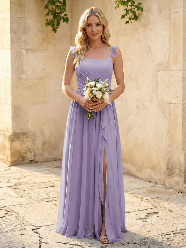 Spaghetti Straps Chiffon Bridesmaid Dresses with Slit