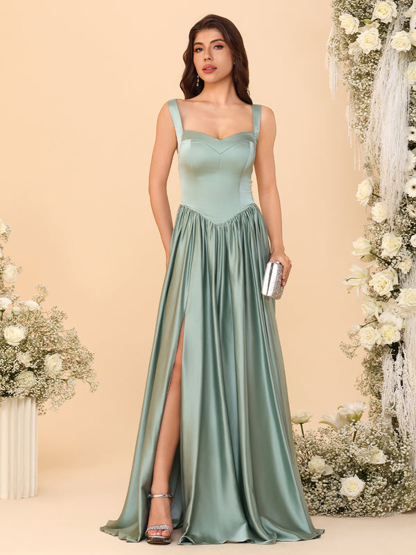 Spaghetti Straps Satin Pleated Bridesmaid Dresses