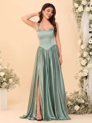 Spaghetti Straps Satin Pleated Bridesmaid Dresses