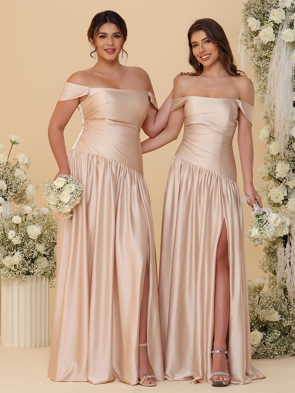 Spaghetti Straps Satin Pleated Bridesmaid Dresses