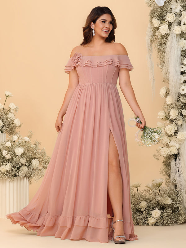 Off Shoulder Chiffon Bridesmaid Dresses Ruffles