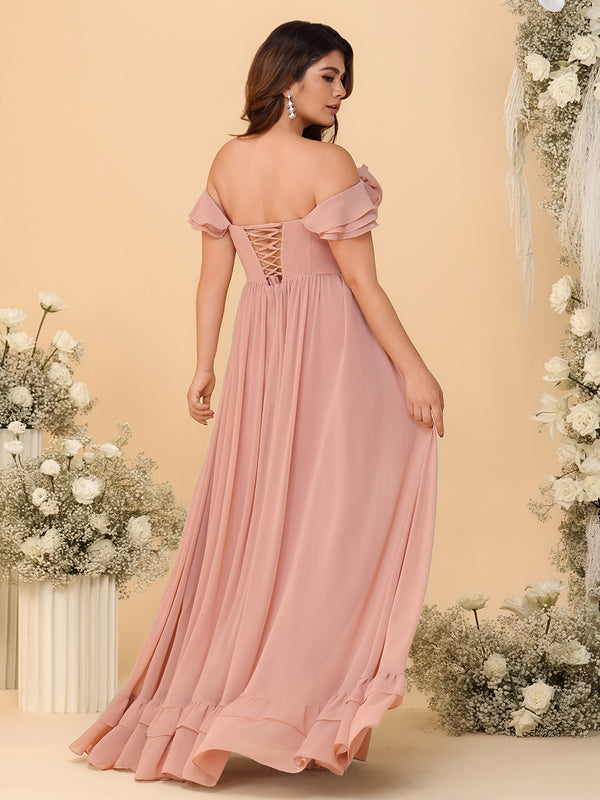 Off Shoulder Chiffon Bridesmaid Dresses Ruffles