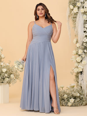 Spaghetti Straps Chiffon Bridesmaid Dresses with Pleats