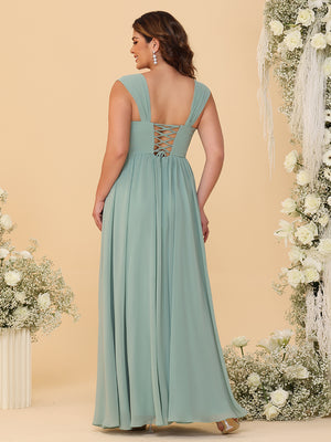 Wide Straps Chiffon Bridesmaid Dresses with Pleats