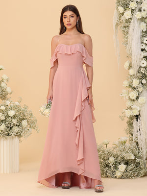 Off Shoulder Chiffon Bridesmaid Dresses with Ruffles