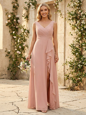 Sleeveless Chiffon Bridesmaid Dresses with Pleats