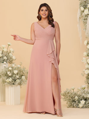 Sleeveless Chiffon Bridesmaid Dresses with Pleats