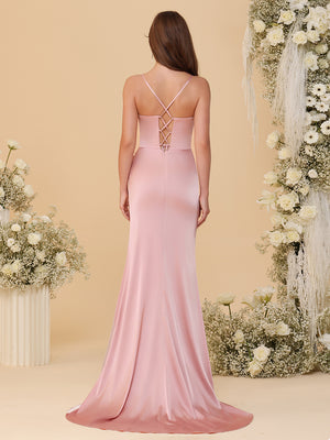 Spaghetti Straps Satin Bridesmaid Dresses with Pleats