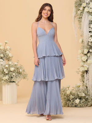 Spaghetti Straps Chiffon Pleated Layered Bridesmaid Dresses