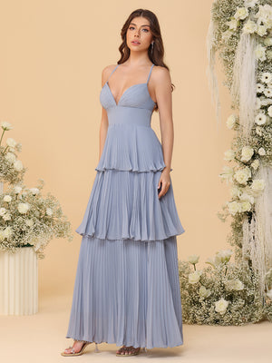 Spaghetti Straps Chiffon Pleated Layered Bridesmaid Dresses