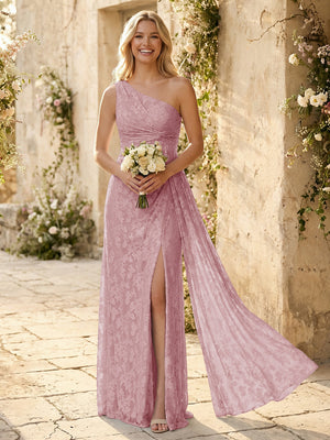 One Shoulder Chiffon Floral Bridesmaid Dresses with Slit
