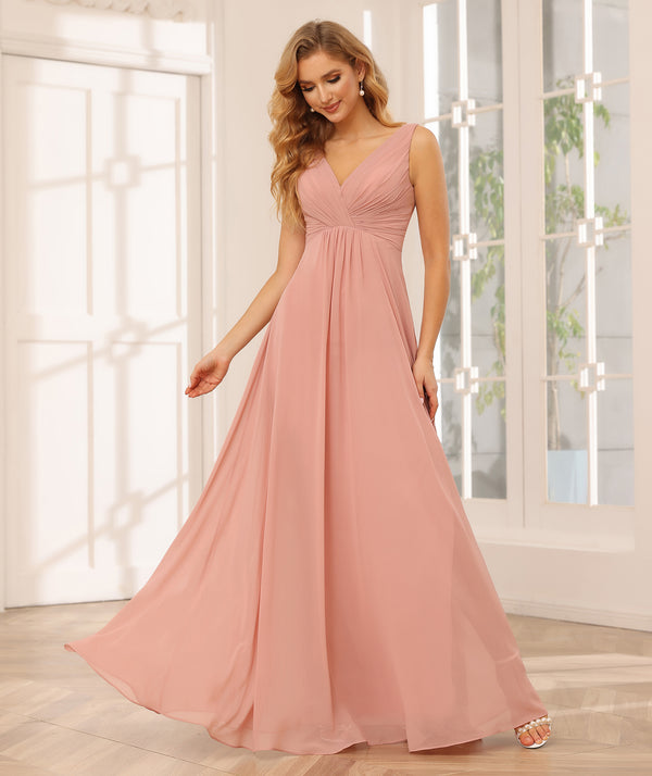 Chiffon A Line V Neck Pleated Bridesmaid Dresses for Wedding Party