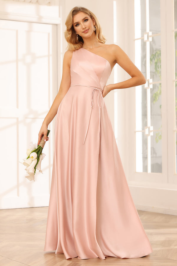 Satin One Shoulder Corset Pleated A Line Bridesmaid Dresses