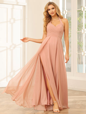 Chiffon V Neck Spaghetti Straps A Line Pleated Bridesmaid Dresses