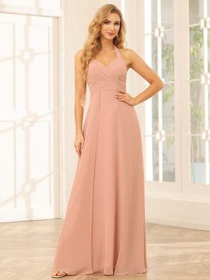 Chiffon V Neck Spaghetti Straps A Line Pleated Bridesmaid Dresses