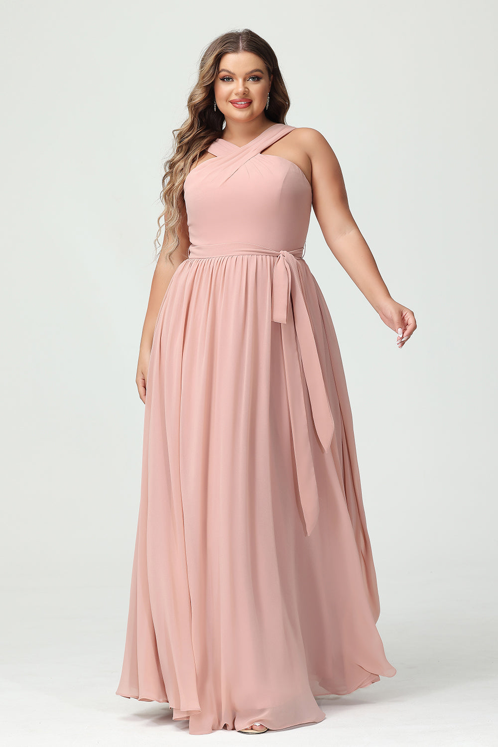Chiffon Halter Pleated Ruched Bridesmaid Dresses