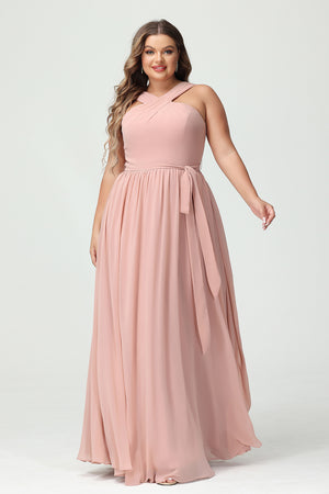 Chiffon Halter Pleated Ruched Bridesmaid Dresses