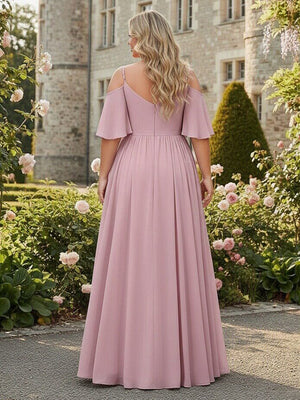 Chiffon Spaghetti Straps V Neck Pleated Ruffles Corset Bridesmaid Dresses