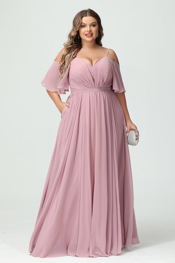 Chiffon Spaghetti Straps V Neck Pleated Ruffles Corset Bridesmaid Dresses