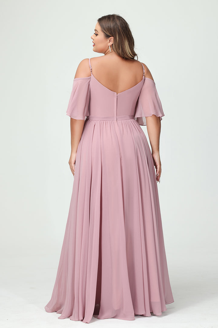 Chiffon Spaghetti Straps V Neck Pleated Ruffles Corset Bridesmaid Dresses