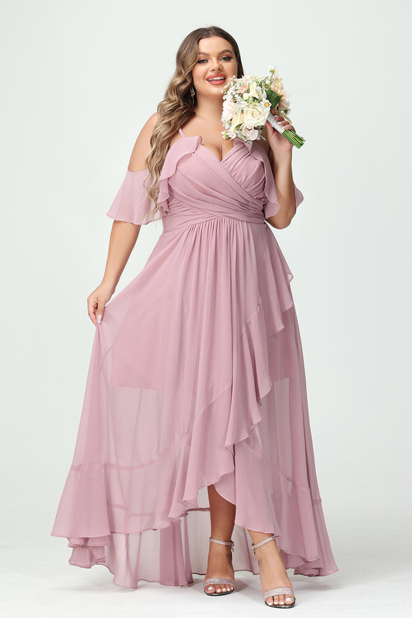 Chiffon Spaghetti Straps Pleated Corset Ruffles Bridesmaid Dresses