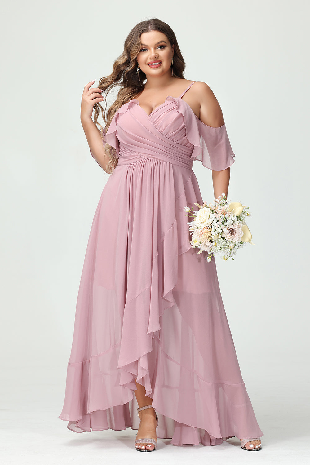Chiffon Spaghetti Straps Pleated Corset Ruffles Bridesmaid Dresses