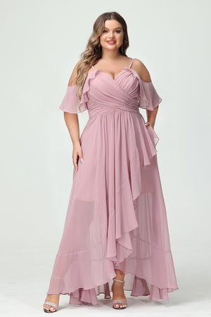 Chiffon Spaghetti Straps Pleated Corset Ruffles Bridesmaid Dresses