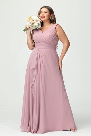 Chiffon V Neck Pleated Ruffles Corset Bridesmaid Dresses