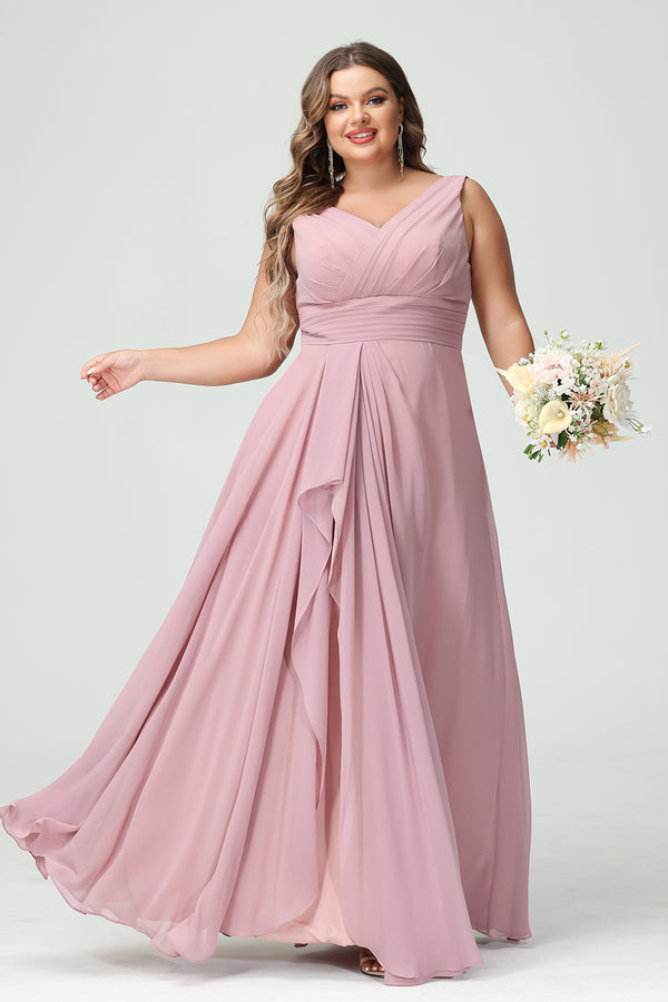 Chiffon V Neck Pleated Ruffles Corset Bridesmaid Dresses