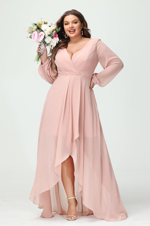 V Neck Chiffon Pleats Corset Pockets Bridesmaid Dresses