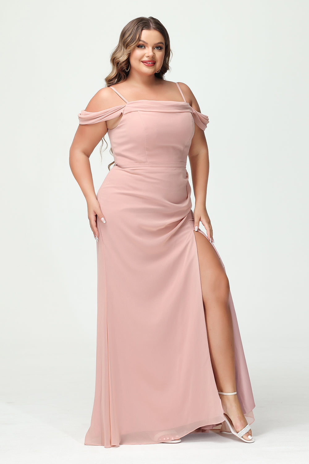 Spaghetti Straps Chiffon Corset Pockets Bridesmaid Dresses with Slit