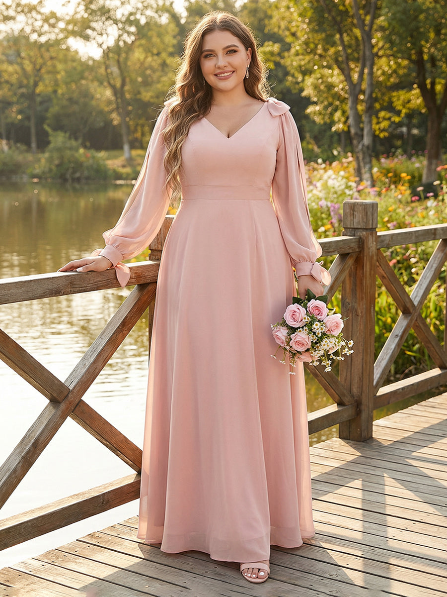 V Neck Chiffon Pleats Corset Pockets Bridesmaid Dresses