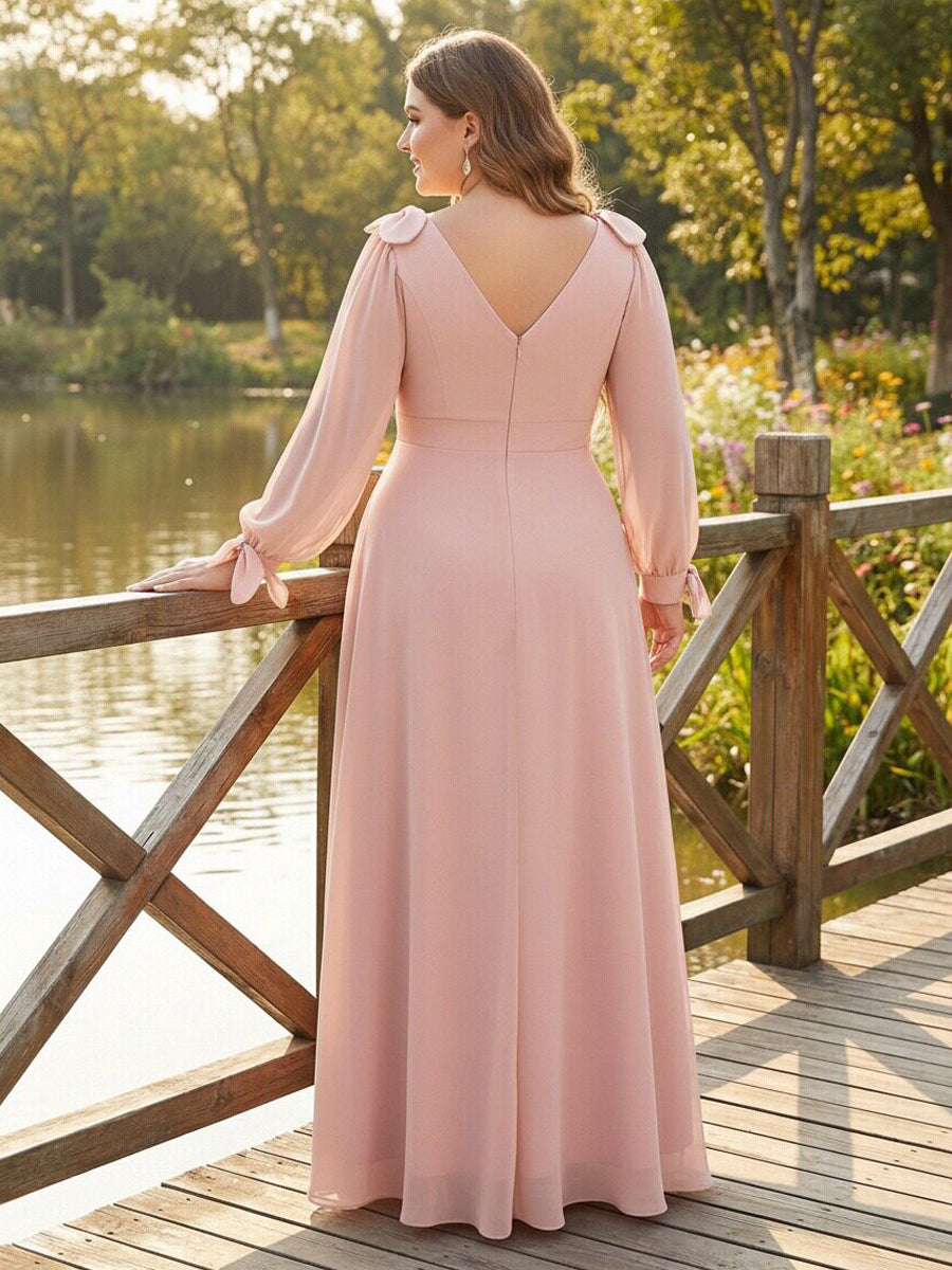 V Neck Chiffon Pleats Corset Pockets Bridesmaid Dresses