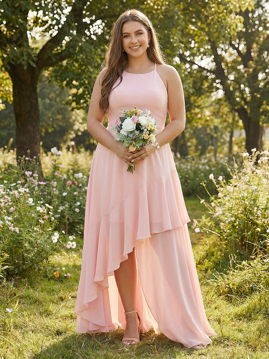 Scoop Neck Chiffon Pleats Corset Pockets Bridesmaid Dresses