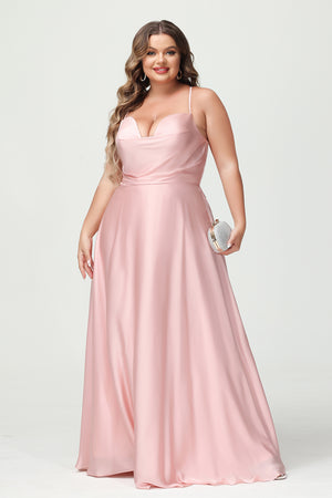 Spaghetti Straps V Neck Satin Corset Bridesmaid Dresses