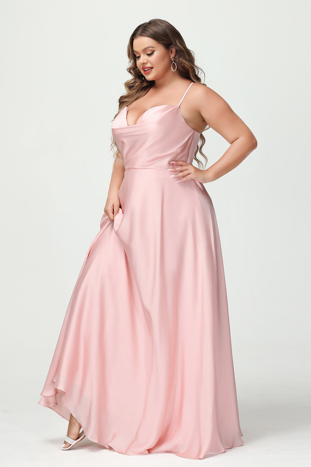 Spaghetti Straps V Neck Satin Corset Bridesmaid Dresses