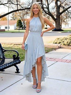 Chiffon A Line Halter High Low Bridesmaid Dresses